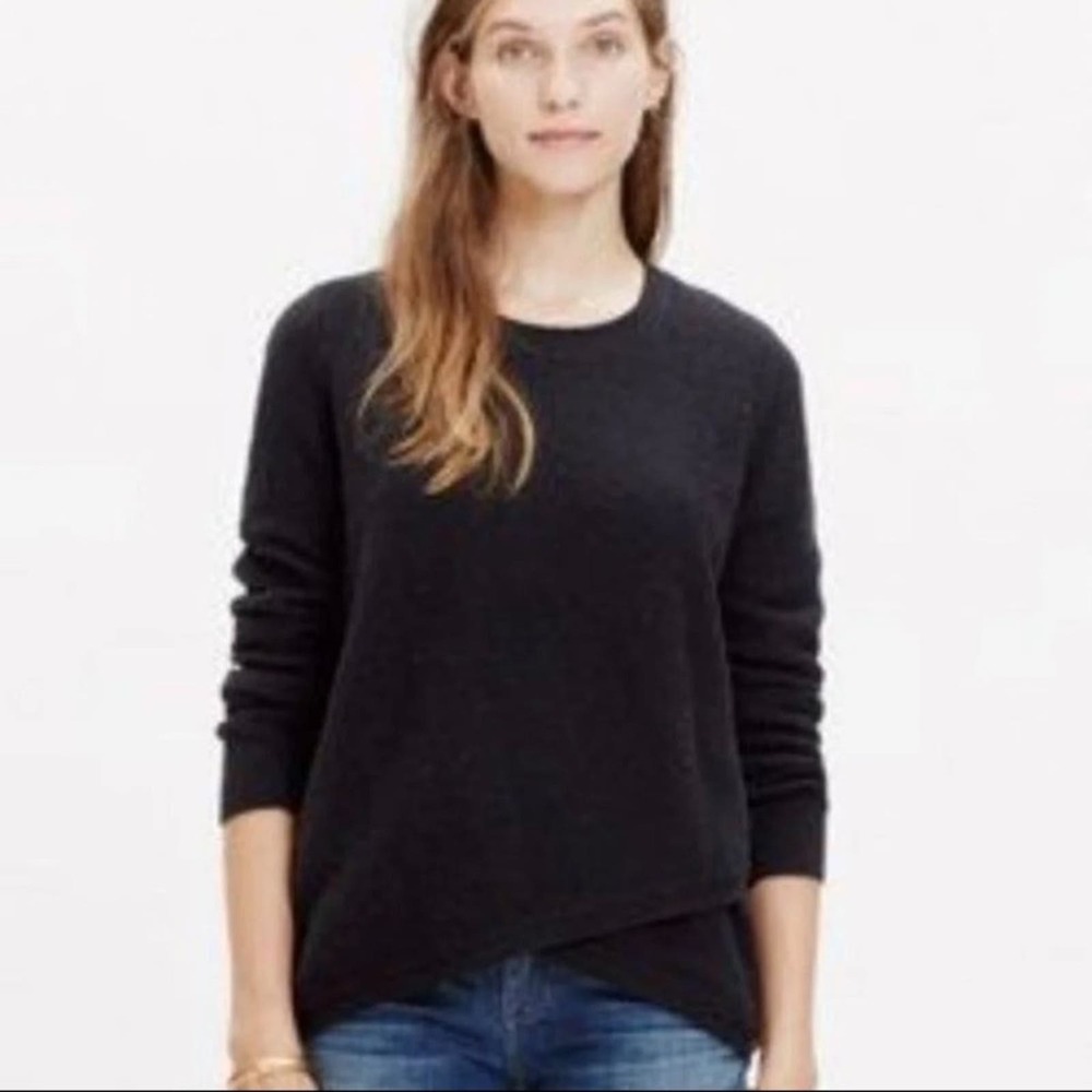 Madewell Feature Pullover Sweater Womens XS Black Faux Wrap Front